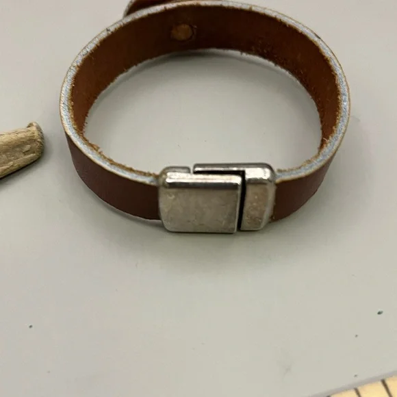 Brown Leather Wrap Bracelet with Silver Oval Accent - Picture 3 of 5